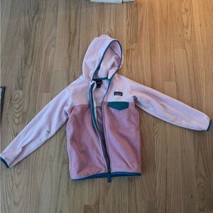 Patagonia Kids Pink and Teal Hooded Fleece Jacket
